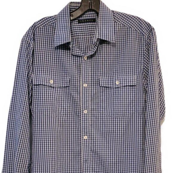 Theory men's mini check blue button down shirt - sz S - Picture 1 of 4